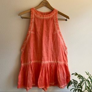 Free People Flowy Sleeveless Tunic Top Drop Waist Shirt Dyed Orange Ruffled